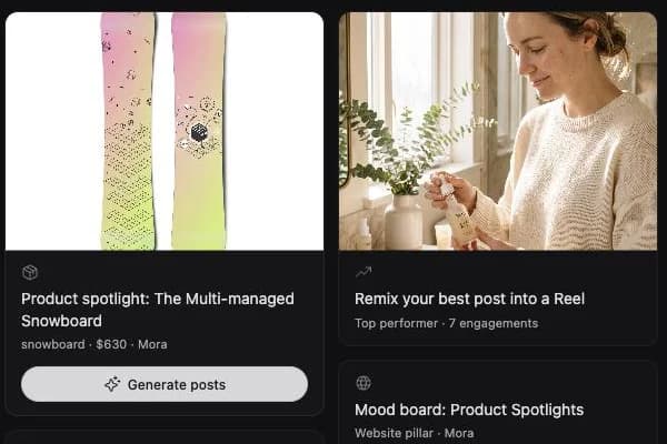A scored content idea in the Mora content board, ready to generate posts