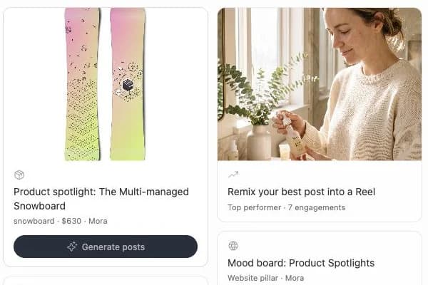 A scored content idea in the Mora content board, ready to generate posts