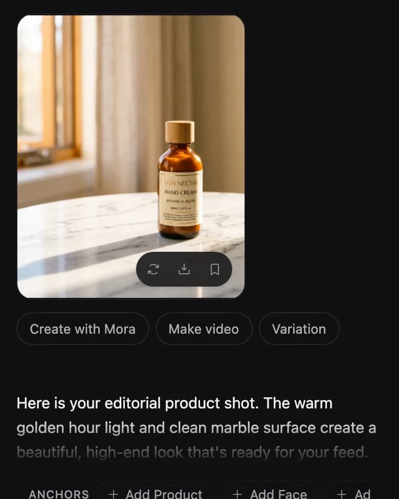 Mora composer generating an on-brand post
